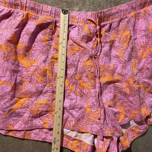 Universal Thread Shorts Womens 3x Plus Linen Pink Orange Floral Hawaiian High Ri - Picture 7 of 7